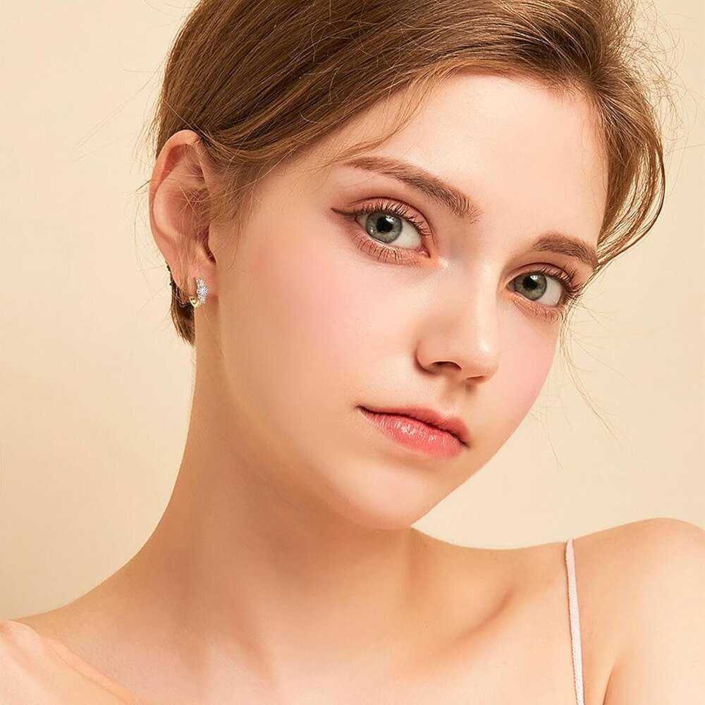 Sterling Silver 3 Stone Moissanite Hoop Earrings Hypoallergenic Jewelry Gifts - Picture 2 of 6